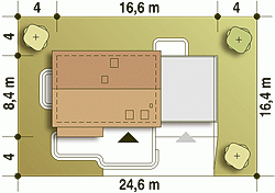 Rzut projektu Eco 1 z G2 z garażem 2st. - Usytuowanie na działce