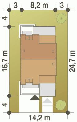 Rzut projektu Gwarek II z garażem - Usytuowanie na działce