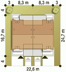 Rzut projektu Gwarek II bliźniak BL1 z garażem - Usytuowanie na działce