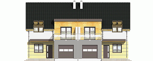 Rzut projektu Gwarek II bliźniak BL1 z garażem - Elewacja