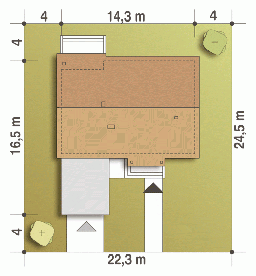 Rzut projektu Gąska II z garażem - Usytuowanie na działce