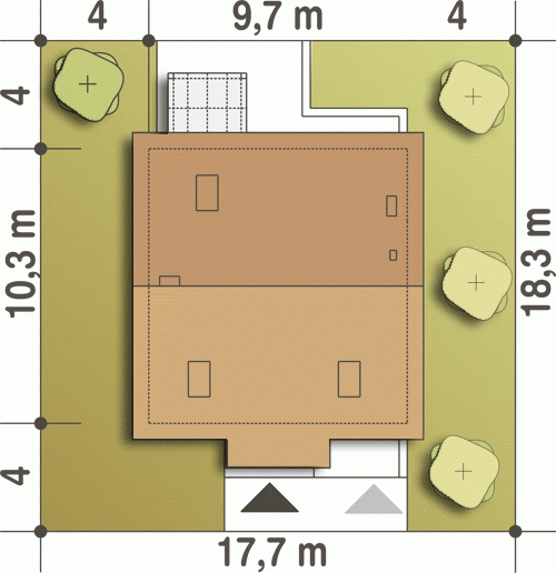 Rzut projektu Jarząbek II z garażem - Usytuowanie na działce