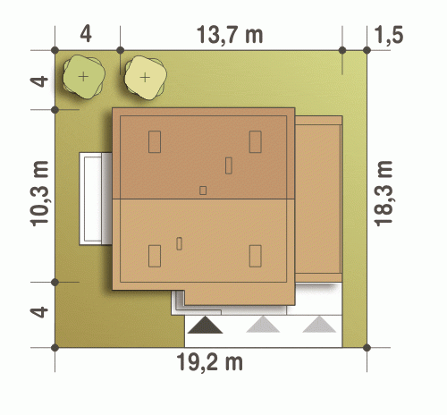 Rzut projektu Nowinka IV - Usytuowanie na działce
