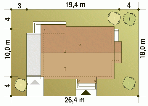 Rzut projektu Gąska A1 z garażem - Usytuowanie na działce