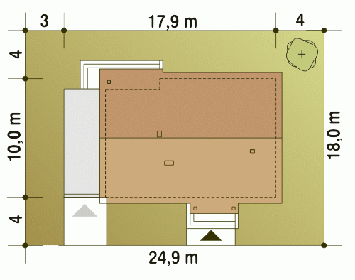 Rzut projektu Gąska II A1 z garażem - Usytuowanie na działce