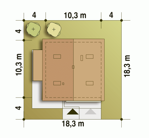 Rzut projektu Nowinka II A z garażem - Usytuowanie na działce