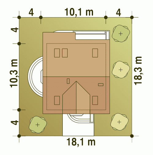 Rzut projektu Puszczyk B - Usytuowanie na działce