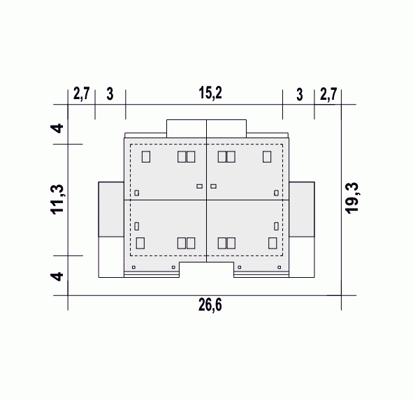 Rzut projektu Agat II A-BL2 z wiatą - Usytuowanie na działce