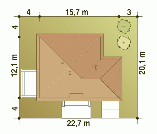 Rzut projektu Kalandra II z garażem - Usytuowanie na działce