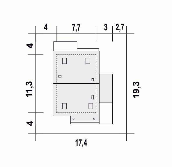 Rzut projektu Agat II z wiatą - Usytuowanie na działce