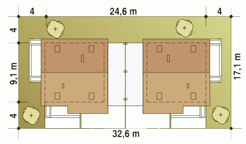 Rzut projektu Turkawka A1 bliźniak BL - Usytuowanie na działce