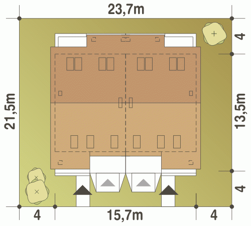 Rzut projektu Norbert bliźniak A-BL1 z garażem - Usytuowanie na działce