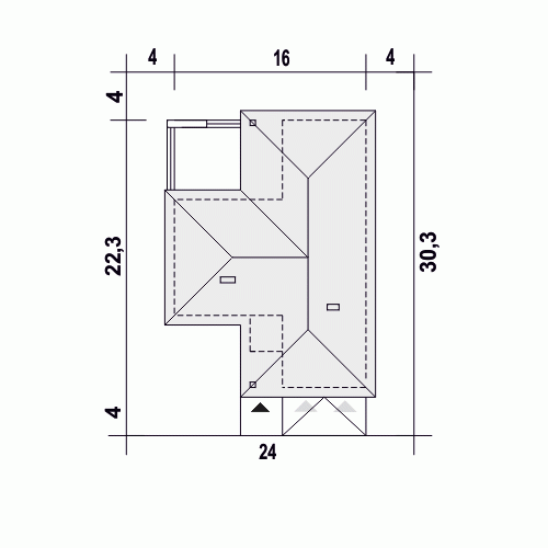 Rzut projektu Dolomit II z garażem 2st. - Usytuowanie na działce