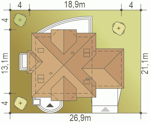 Rzut projektu Dzierlatka V z G2 z garażem 2st. - Usytuowanie na działce