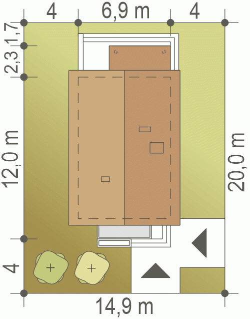 Rzut projektu Iza - Usytuowanie na działce