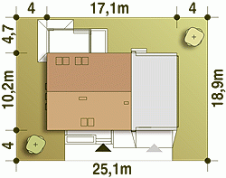 Rzut projektu Oleg z G2 z garażem 2st. - Usytuowanie na działce