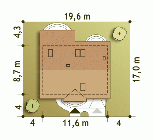 Rzut projektu Inka II z garażem - Usytuowanie na działce