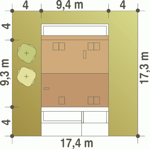 Rzut projektu Szczęśliwa z garażem - Usytuowanie na działce