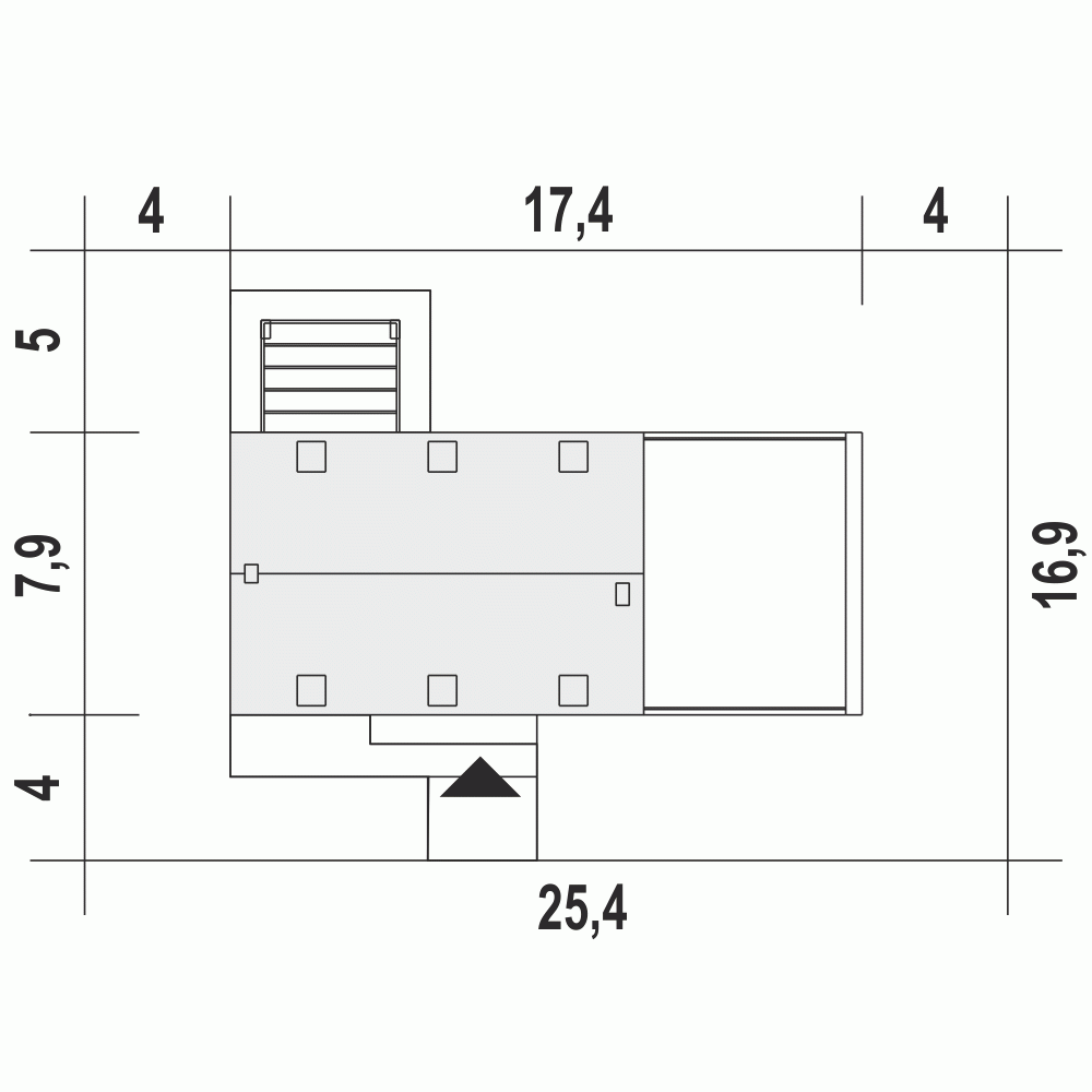 Rzut projektu Eco 5 A1 z garażem 2st. - Usytuowanie na działce