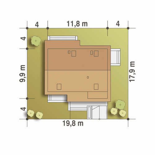 Rzut projektu Alka II z garażem - Usytuowanie na działce