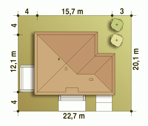 Rzut projektu Kalandra z garażem - Usytuowanie na działce