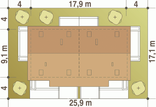 Rzut projektu Turkawka bliźniak BL1 z garażem - Usytuowanie na działce