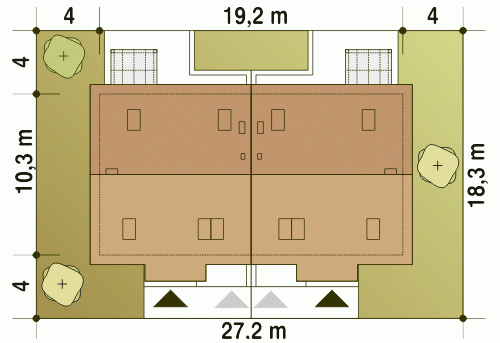 Rzut projektu Jarząbek II bliźniak BL1 z garażem - Usytuowanie na działce