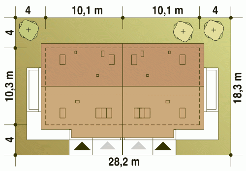 Rzut projektu Nowinka III bliźniak A-BL1 z garażem - Usytuowanie na działce