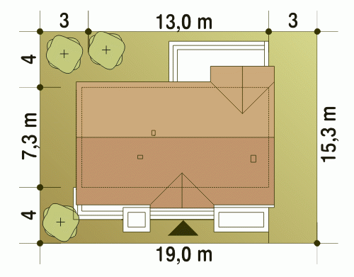Rzut projektu Siewka B - Usytuowanie na działce