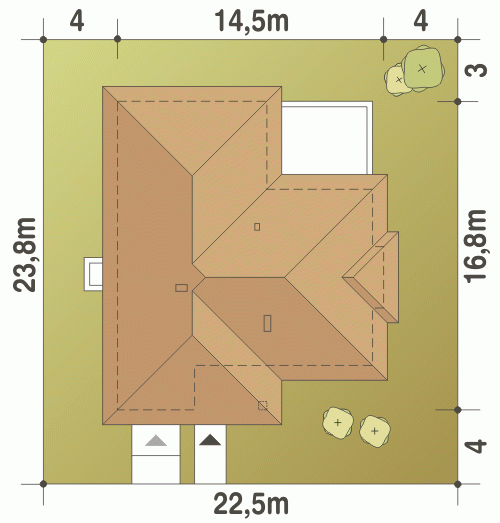 Rzut projektu Radek z garażem - Usytuowanie na działce