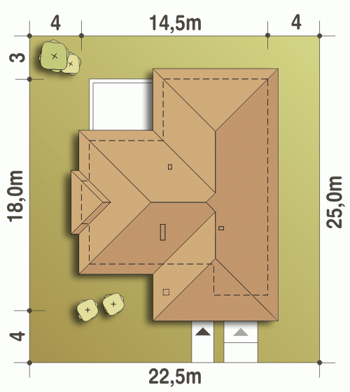 Rzut projektu Radek II z garażem - Usytuowanie na działce