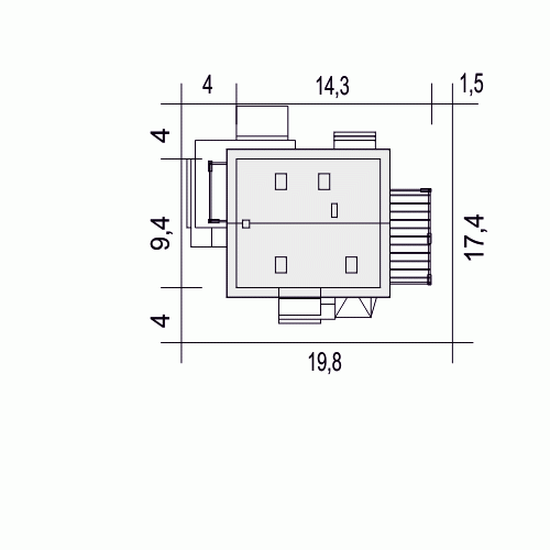 Rzut projektu Monika II z wiatą - Usytuowanie na działce