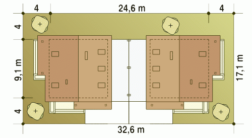Rzut projektu Turkawka II bliźniak A1-BL - Usytuowanie na działce