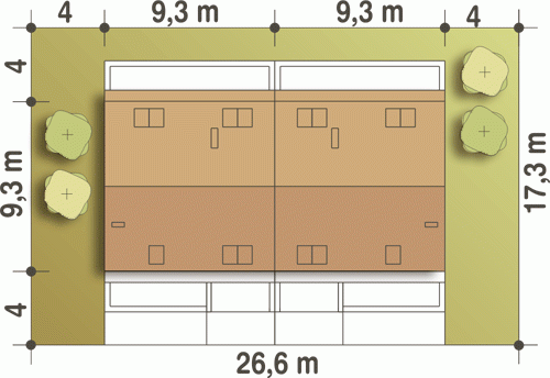 Rzut projektu Szczęśliwa bliźniak BL1 z garażem - Usytuowanie na działce
