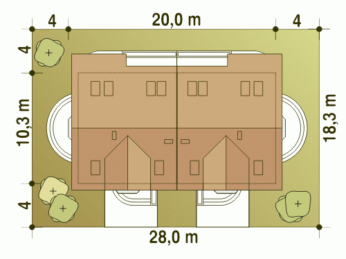 Rzut projektu Puszczyk bliźniak B-BL1 - Usytuowanie na działce