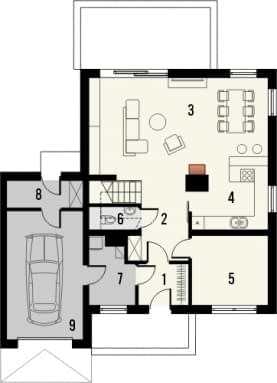 Rzut projektu Pionier 3 z garażem - Parter