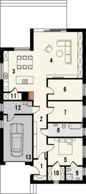 Rzut projektu Studio 95 - Parter