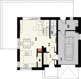 Rzut projektu Funky z garażem - Parter