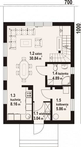Rzut projektu gronów aa 70 dws - Parter