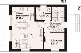 Rzut projektu trzebowice bb 70 - Parter