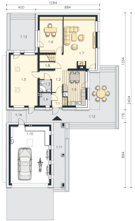 Rzut projektu Quimper (DCP314) - Parter