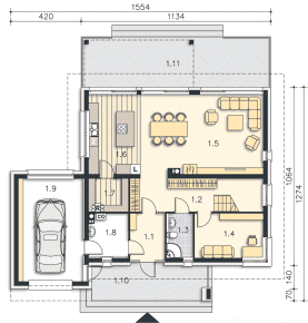 Rzut projektu Carrara II (DCP332a) - Parter