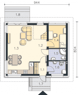 Rzut projektu Loreto II (DCP304a) - Parter