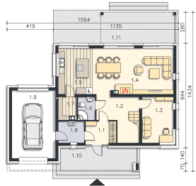 Rzut projektu Carrara IV (DCP332c) - Parter