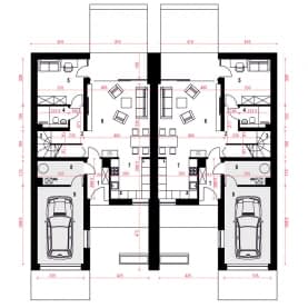 Rzut projektu Talia bliźniak BL2 z garażem - Parter