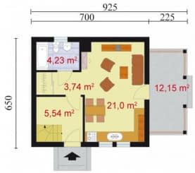 Rzut projektu ORLEAN dom letniskowy z poddaszem - Parter