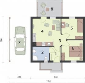 Rzut projektu INDIANA dom letniskowy - Rzut przyziemia