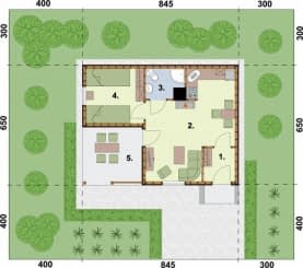 Rzut projektu LUBLANA szkielet drewniany dom letniskowy - Rzut przyziemia