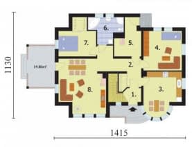 Rzut projektu MERLO szkielet drewniany, dom dwurodzinny - Rzut przyziemia