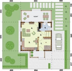 Rzut projektu ORLEAN 4 szkielet drewniany dom letniskowy z poddaszem użytkowym - Rzut przyziemia